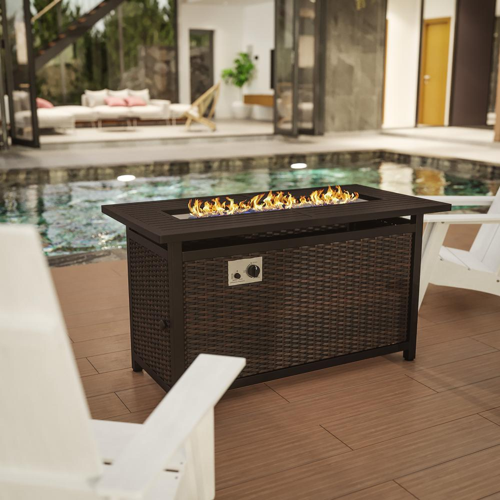 45"x 25" Propane Gas Fire Pit Table with Stainless Steel Tabletop-Espresso/Black