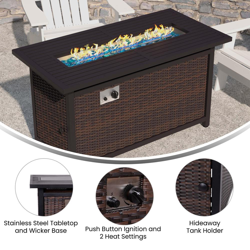 45"x 25" Propane Gas Fire Pit Table with Stainless Steel Tabletop-Espresso/Black