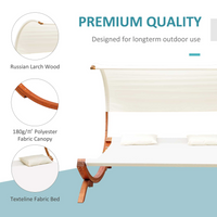 Outsunny Hammock Chaise Day Bed with Canopy Wooden Double Sun Lounger - Cream