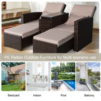 Outsunny Outdoor Adjustable Garden Rattan Companion Sofa Chair & Stool Lounger Recliner Love Sunbed Daybed Patio Wicker Weave Furniture Set Already Assembled with Umbrella Hole Brown