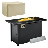 Outsunny Propane Gas Fire Pit Table, 50000BTU Smokeless Firepit Outdoor Patio Heater with Tempered Glass Tabletop, Cover, Glass Beads and Lid, 109cm x 56cm x 64cm, Black