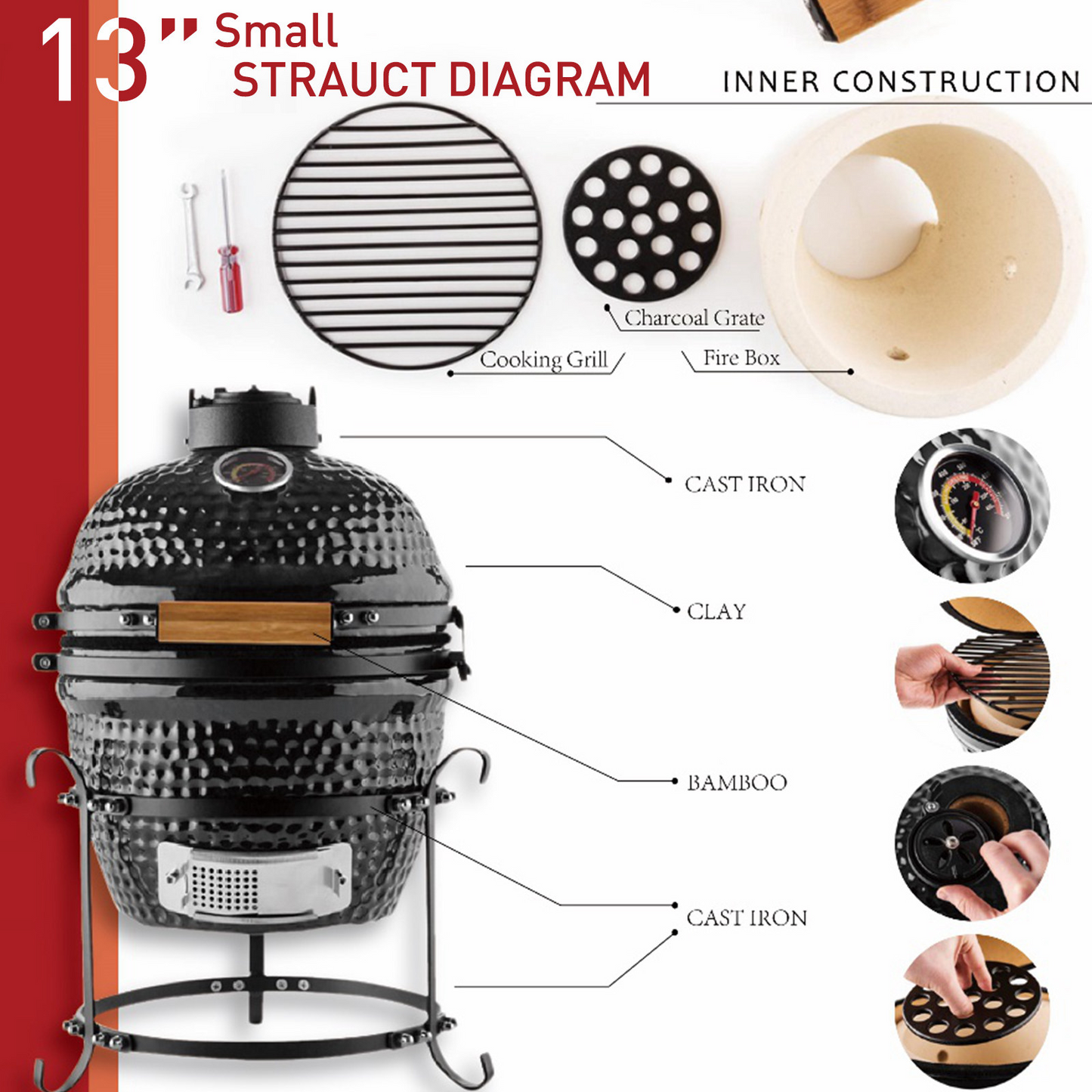 Outsunny Ceramic Kamado BBQ Grill Smoker Oven Charcoal BBQ Japanese Egg Barbecue