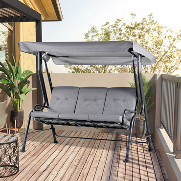 Outsunny 3 Seater Garden Swing Seat Outdoor Swing Chairs Thick Padded Seat Hammock Canopy Porch Patio Bench - Grey