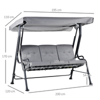 Outsunny 3 Seater Garden Swing Seat Outdoor Swing Chairs Thick Padded Seat Hammock Canopy Porch Patio Bench - Grey