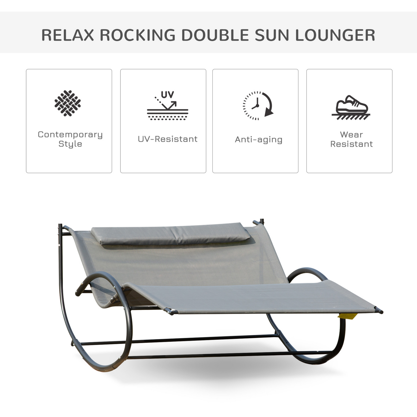 Outsunny Double Hammock Chair Sun Lounger Outdoor Patio Garden Swing Rock Seat Grey