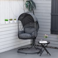 Outsunny Hanging Egg Chair Swing Hammock Chair with Stand, Cushion and Retractable Canopy, for Indoor and Outdoor, Grey