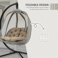 Outsunny Hanging Egg Chair, Folding Texteline Swing Hammock with Side Pocket, Cushion and Stand for Indoor Outdoor, Patio Garden Furniture, Khaki