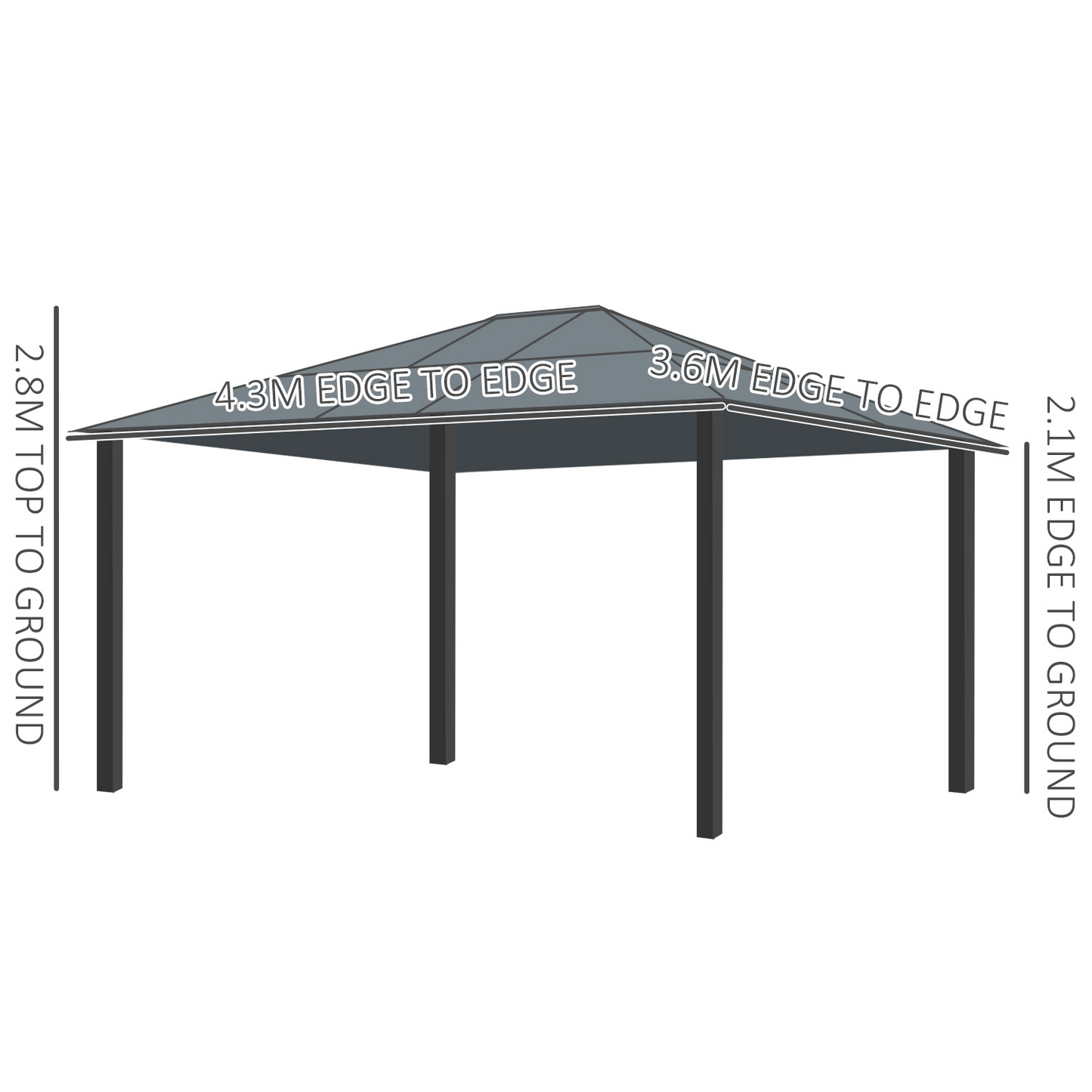 Outsunny 4 x 3.6(m) Hardtop Gazebo Canopy with Polycarbonate Roof and Aluminium Frame, Garden Pavilion with Mosquito Netting and Curtains