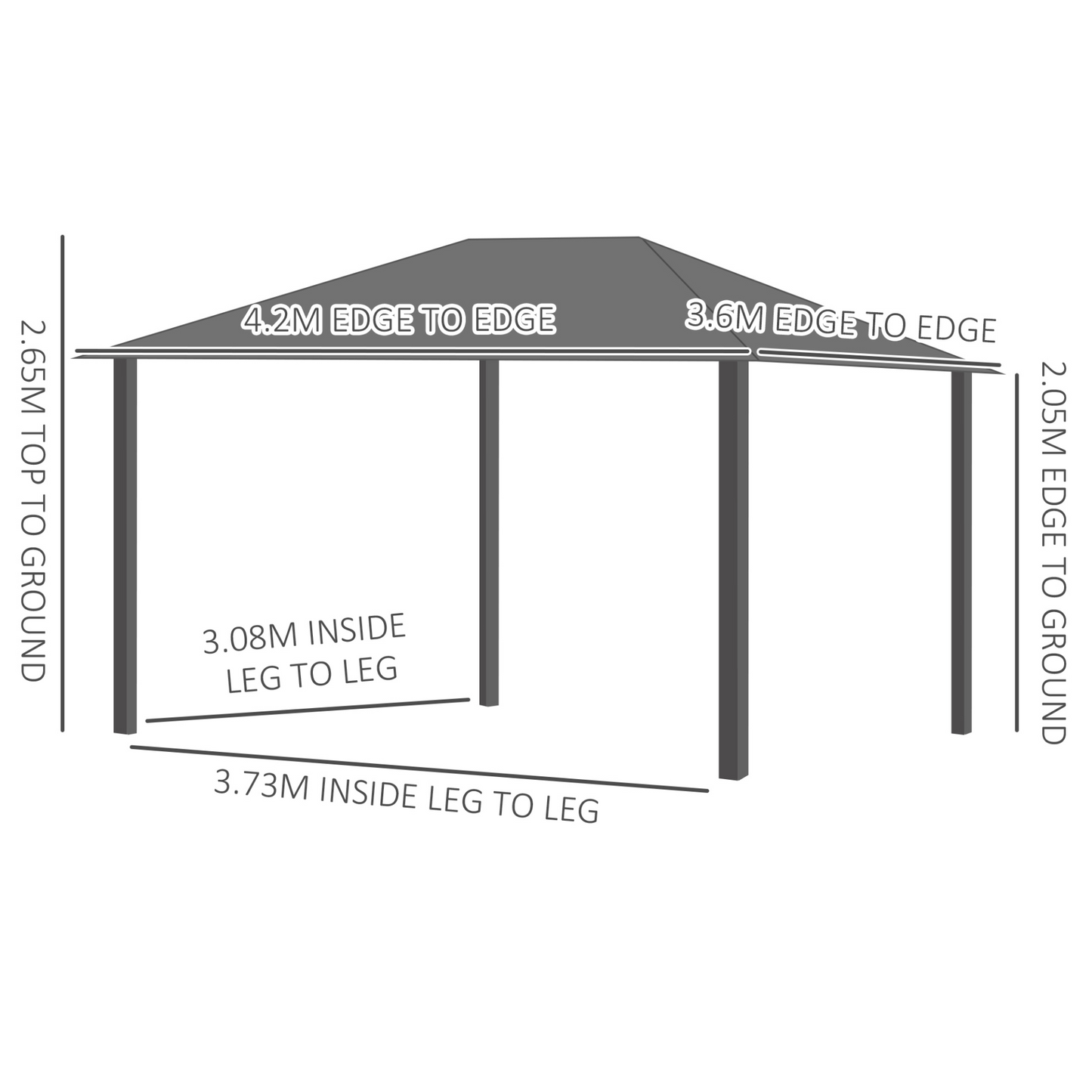 Outsunny 4 x 3.6m Hardtop Gazebo with UV Resistant Polycarbonate Roof & Aluminium Frame, Garden Pavilion with Mosquito Netting and Curtains