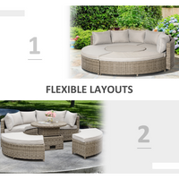 Outsunny 5 Pieces Outdoor PE Rattan Patio Furniture Set Lounge Chair Round Daybed Liftable Coffee Table Conversation Set with Olefin Cushion & Protect Cover