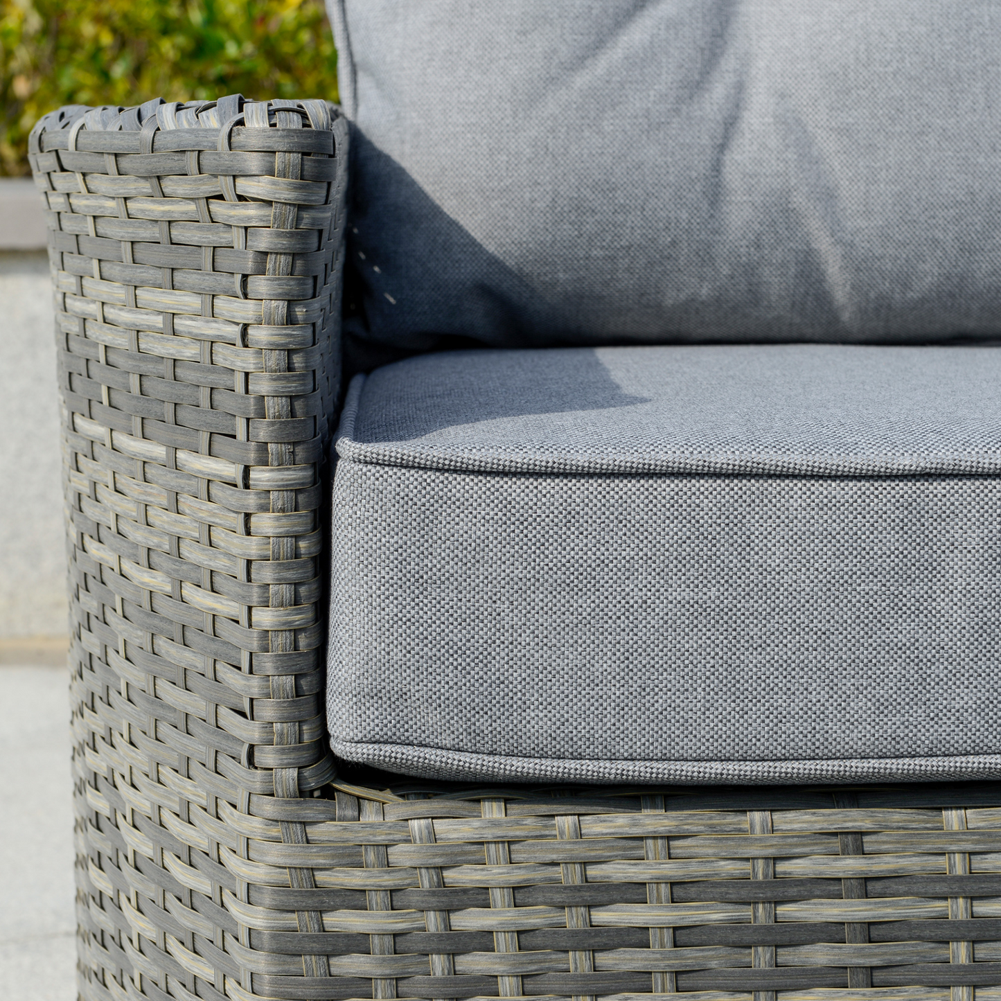 Outsunny 4 Pieces Outdoor PE Rattan Sofa Set, Patio Wicker Sectional Conversation Aluminium Frame Corner Sofa Set, w/ Padded Cushion & Topper Tea Table, Mixed Grey