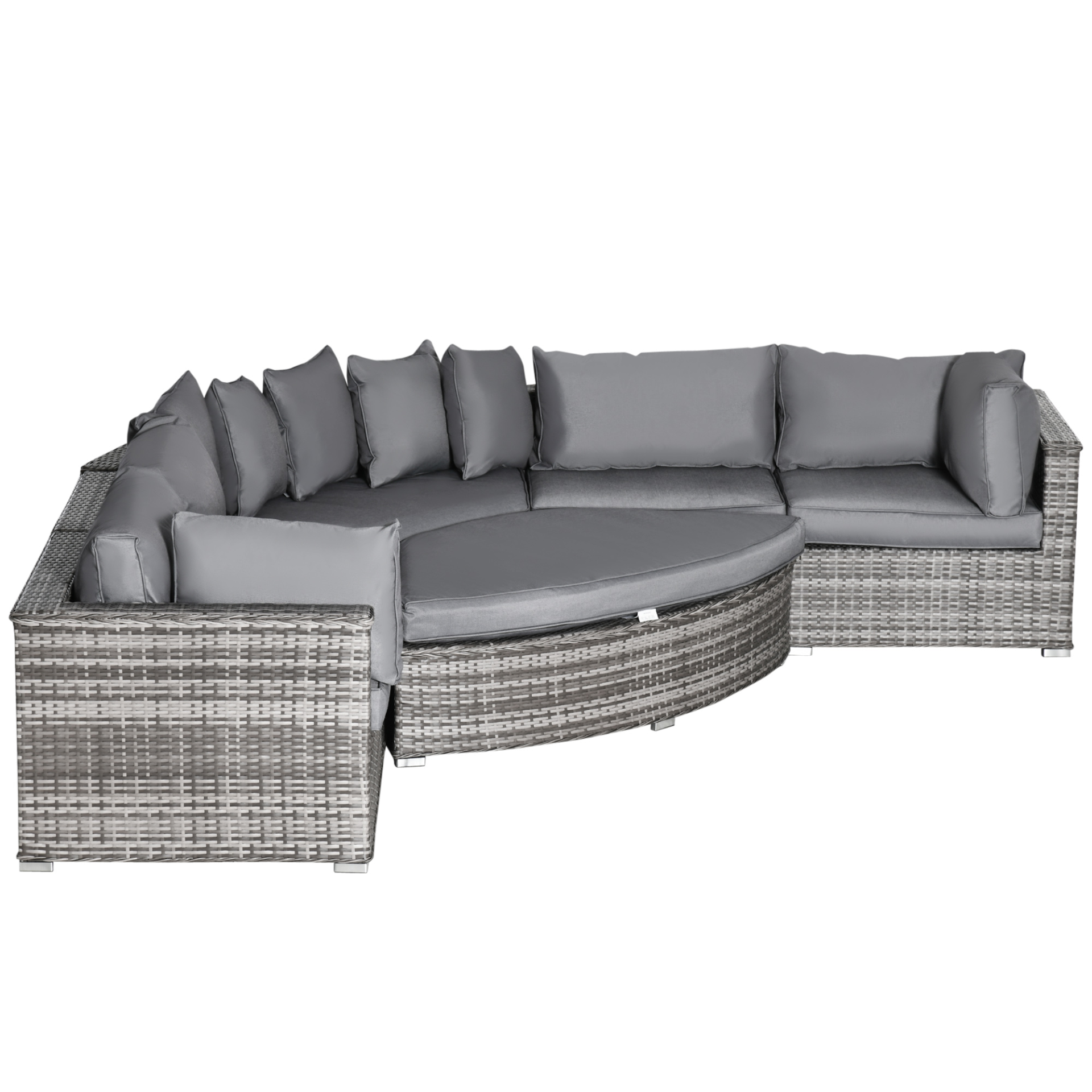 Outsunny 6 PCs Outdoor Rattan Wicker Sofa Set Bonzer Half Round Patio Conversation Furniture Set w/ Angled Corner Design, Cushions Grey