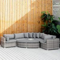 Outsunny 6 PCs Outdoor Rattan Wicker Sofa Set Bonzer Half Round Patio Conversation Furniture Set w/ Angled Corner Design, Cushions Grey