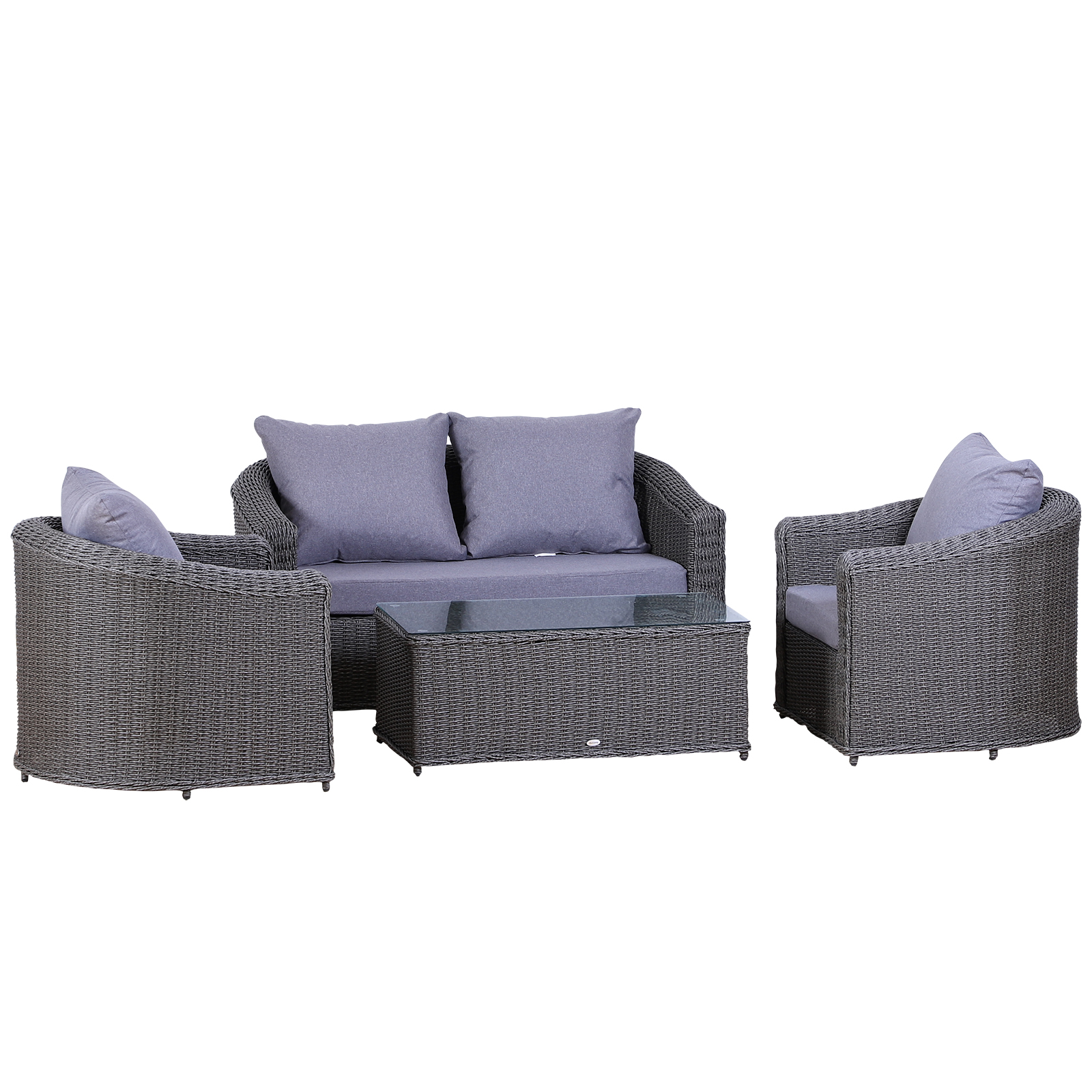 Outsunny Deluxe Garden Rattan Furniture Set 4-seater Sofa Set Coffee Table  Single Chair Bench Wicker Weave Patio Aluminium Frame Fully-assembly - Grey