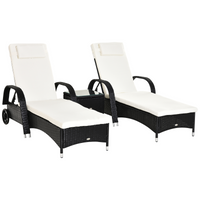 Outsunny 3 Pieces Patio Lounge Chair Set, Garden Wicker Wheeling Recliner Outdoor Daybed, PE Rattan Lounge Chairs for Outside with Cushions & Side Coffee Table for Backyard, Poolside, Black