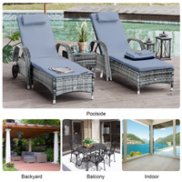 Outsunny 3 Pieces Patio Lounge Chair Set, Garden Wicker Wheeling Recliner Outdoor Daybed, PE Rattan Lounge Chairs for Outside with Cushions & Side Coffee Table for Backyard, Poolside, Grey