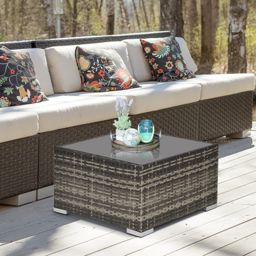 Outsunny Patio Rattan Coffee Table Ready to Use Outdoor Furniture Suitable for Garden Backyard, Deep Grey