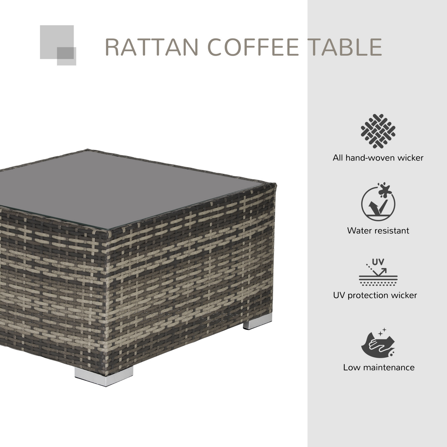 Outsunny Patio Rattan Coffee Table Ready to Use Outdoor Furniture Suitable for Garden Backyard, Deep Grey