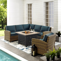 Bradenton 5Pc Outdoor Wicker Sectional Set Weathered Brown/Navy