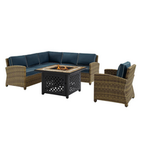 Bradenton 5Pc Outdoor Wicker Sectional Set Weathered Brown/Navy