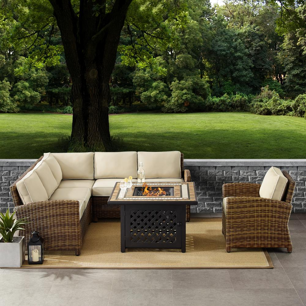 Bradenton 5Pc Outdoor Wicker Sectional Set Weathered Brown/Sand