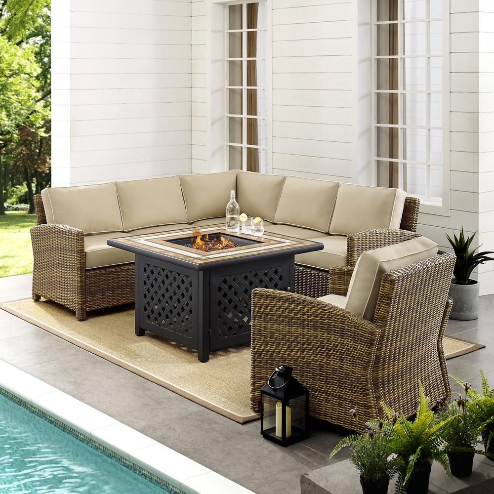 Bradenton 5Pc Outdoor Wicker Sectional Set Weathered Brown/Sand