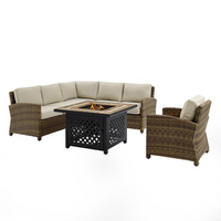 Bradenton 5Pc Outdoor Wicker Sectional Set Weathered Brown/Sand