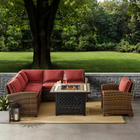 Bradenton 5Pc Outdoor Wicker Sectional Set Weathered Brown/Sangria