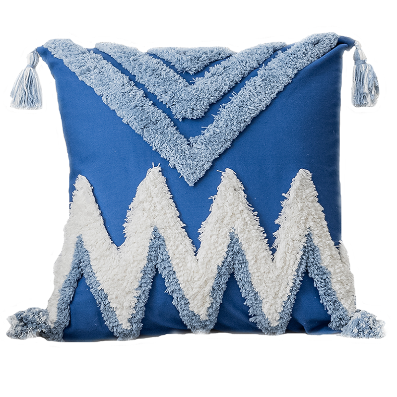 Bohemian Blue Clover Cushion Cover - Square Shape, 100% Polyester, Invisible Zipper