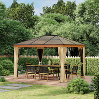 Outsunny 3 x 3.6 m Hardtop Gazebo Canopy with Polycarbonate Roof, Aluminium and Steel Frame, Nettings and Sidewalls for Garden, Patio, Khaki