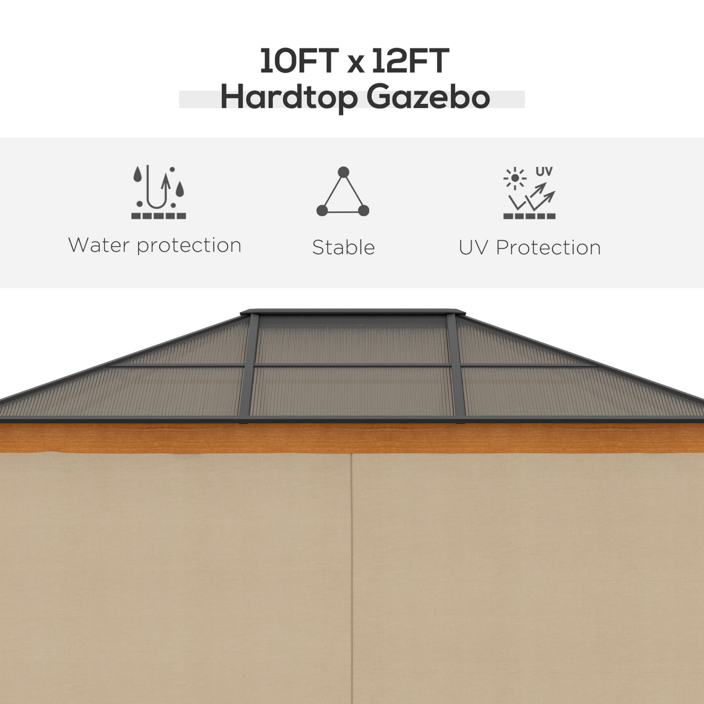 Outsunny 3 x 3.6 m Hardtop Gazebo Canopy with Polycarbonate Roof, Aluminium and Steel Frame, Nettings and Sidewalls for Garden, Patio, Khaki