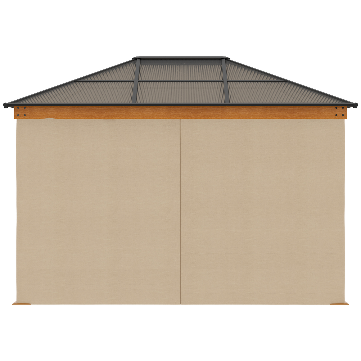 Outsunny 3 x 3.6 m Hardtop Gazebo Canopy with Polycarbonate Roof, Aluminium and Steel Frame, Nettings and Sidewalls for Garden, Patio, Khaki