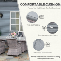 Outsunny 7 Pieces Patio Wicker Rectangular Garden Dining Set, Outdoor Mixed Round & Half-round PE Rattan Aluminum Conversation Furniture Sets w/ Tempered Glass Table & Padded Cushion, Grey