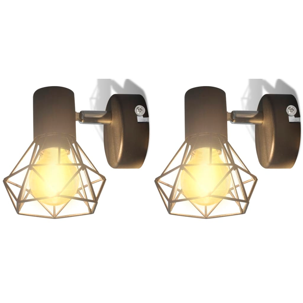 2 Black Industrial Style Wire Frame Wall Sconce with LED Filament Bulb - Decorative Lighting Fixture for a Vintage Look