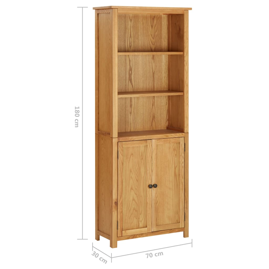 vidaXL Bookcase with 2 Doors - Solid Oak Wood - 70x30x180 cm