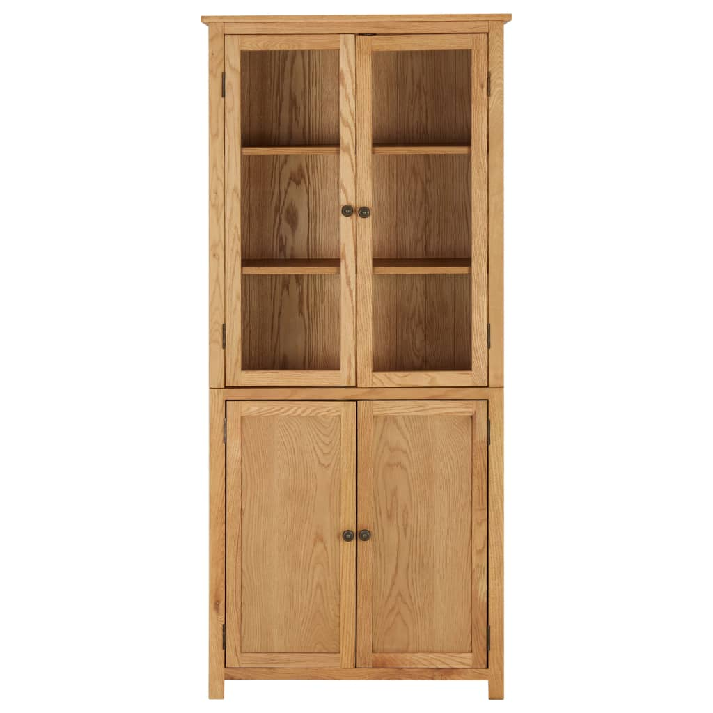 vidaXL Bookcase with 4 Doors - Solid Oak Wood and Glass