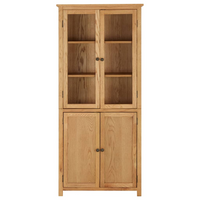 vidaXL Bookcase with 4 Doors - Solid Oak Wood and Glass