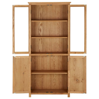 vidaXL Bookcase with 4 Doors - Solid Oak Wood and Glass