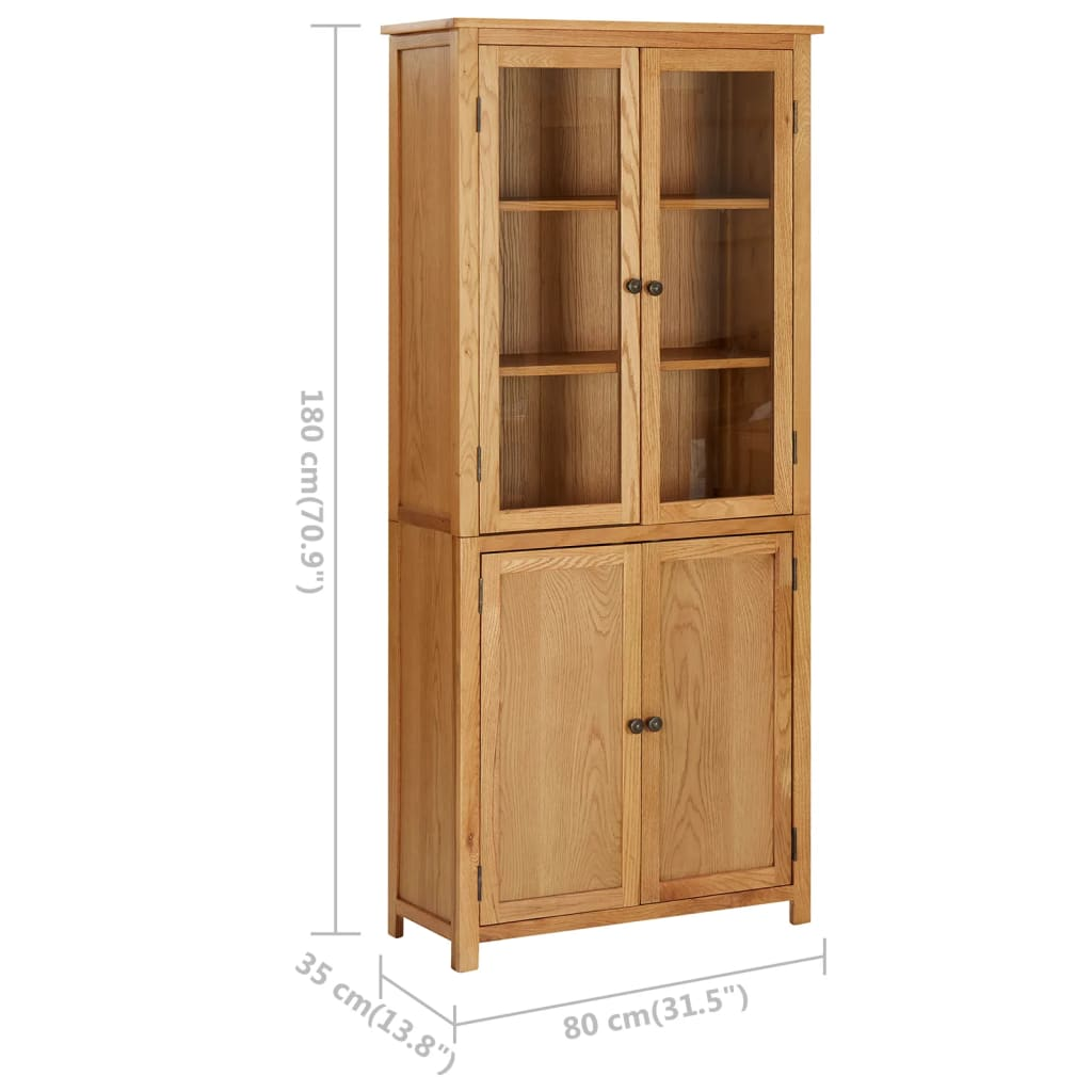 vidaXL Bookcase with 4 Doors - Solid Oak Wood and Glass