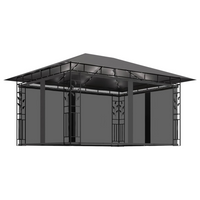 vidaXL Gazebo with Mosquito Net & LED String Lights 4x3x2.73m Anthracite