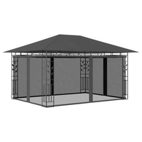 vidaXL Gazebo with Mosquito Net & LED String Lights 4x3x2.73m Anthracite