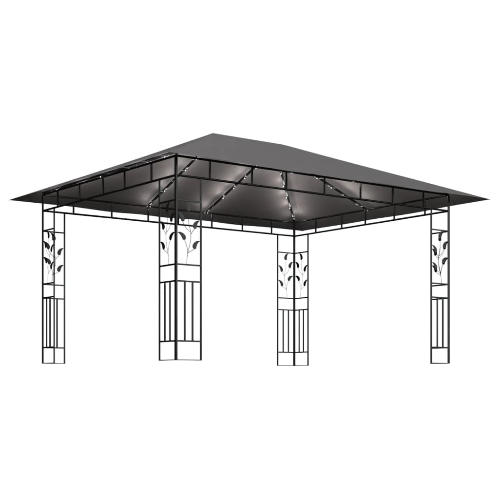 vidaXL Gazebo with Mosquito Net & LED String Lights 4x3x2.73m Anthracite