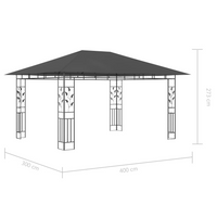 vidaXL Gazebo with Mosquito Net & LED String Lights 4x3x2.73m Anthracite