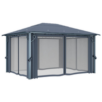 vidaXL Gazebo with Curtain & LED String Lights 4x3m Anthracite Aluminium - Outdoor Sunshade Shelter for Events