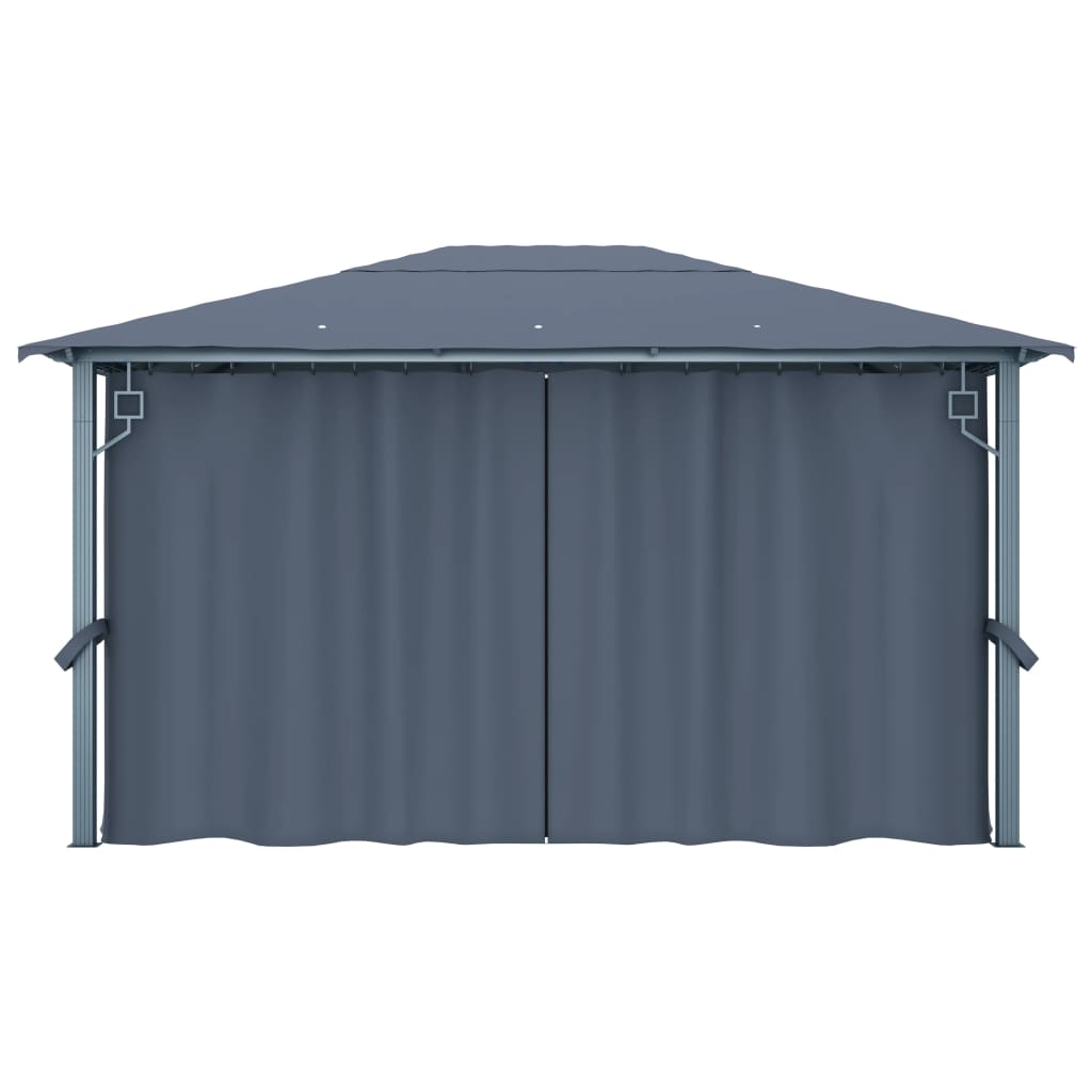 vidaXL Gazebo with Curtain & LED String Lights 4x3m Anthracite Aluminium - Outdoor Sunshade Shelter for Events