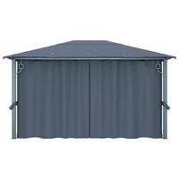 vidaXL Gazebo with Curtain & LED String Lights 4x3m Anthracite Aluminium - Outdoor Sunshade Shelter for Events