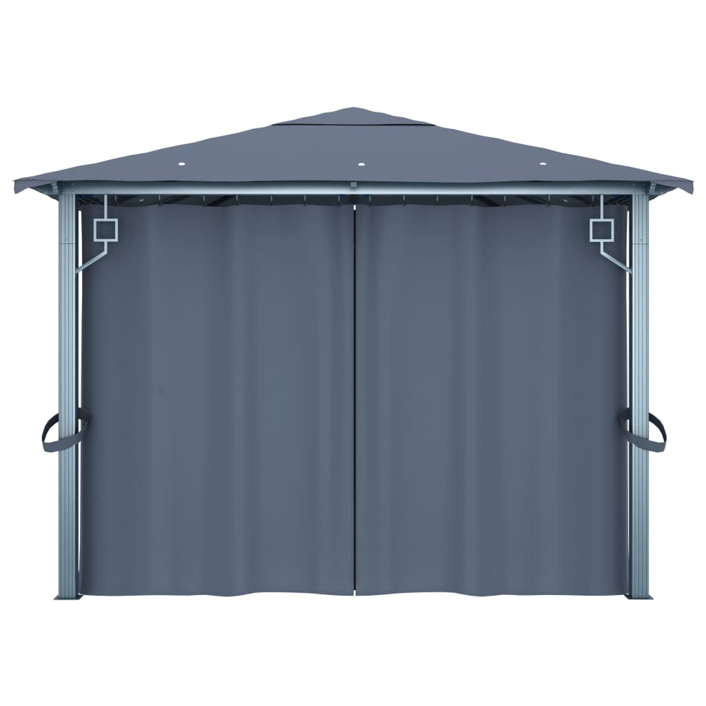 vidaXL Gazebo with Curtain & LED String Lights 4x3m Anthracite Aluminium - Outdoor Sunshade Shelter for Events