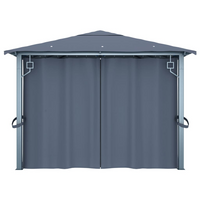 vidaXL Gazebo with Curtain & LED String Lights 4x3m Anthracite Aluminium - Outdoor Sunshade Shelter for Events