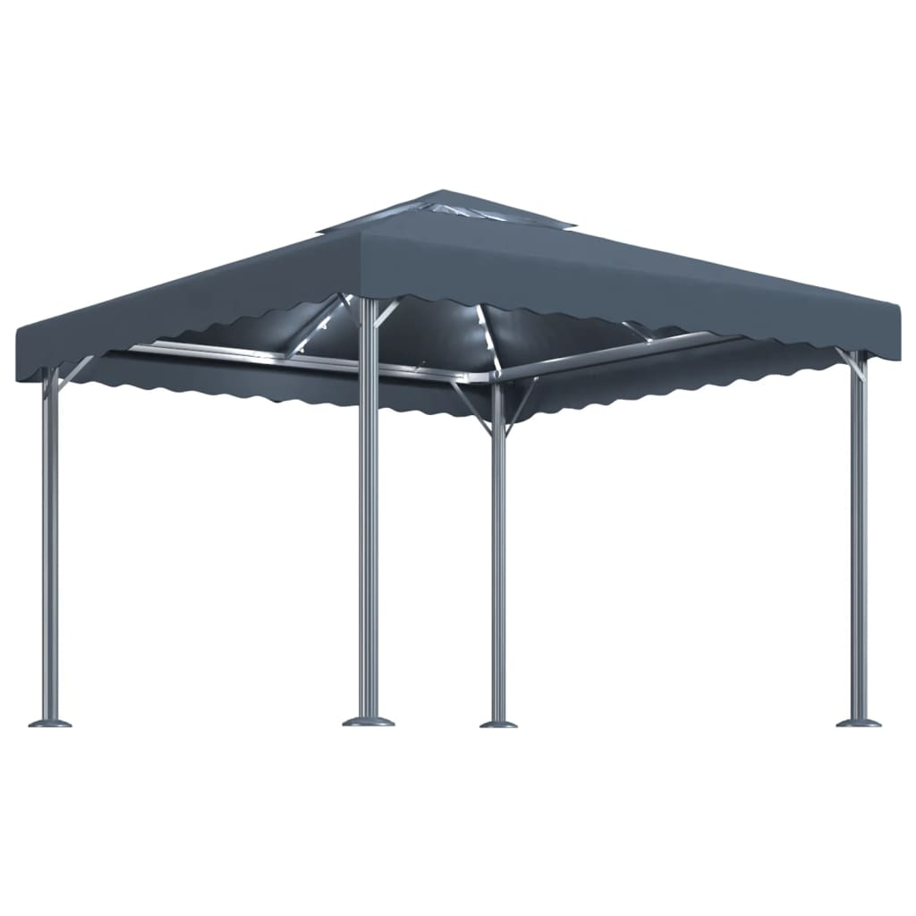 vidaXL Gazebo with LED String Lights - 300x300 cm Anthracite Aluminium