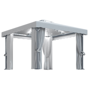 vidaXL Gazebo with Curtain & LED String Lights 3x3m Cream White - Outdoor Party, Picnic, and BBQ Canopy with Solar-Powered Lights